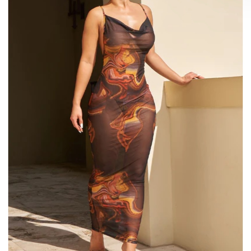 Icon Swim Black Marble Cover Up Dress